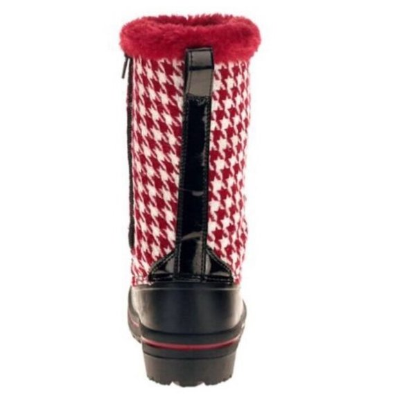 Ozark Trail 5 Big Girls Houndstooth Faux Fur Trimmed Winter Boots in Red - Black - Picture 3 of 4